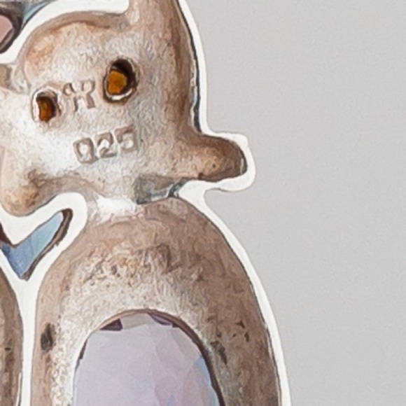 Vintage Sterling Silver Garnet Amethyst Marcasite Pendant Kitty Cat Feline - Picture 9 of 10